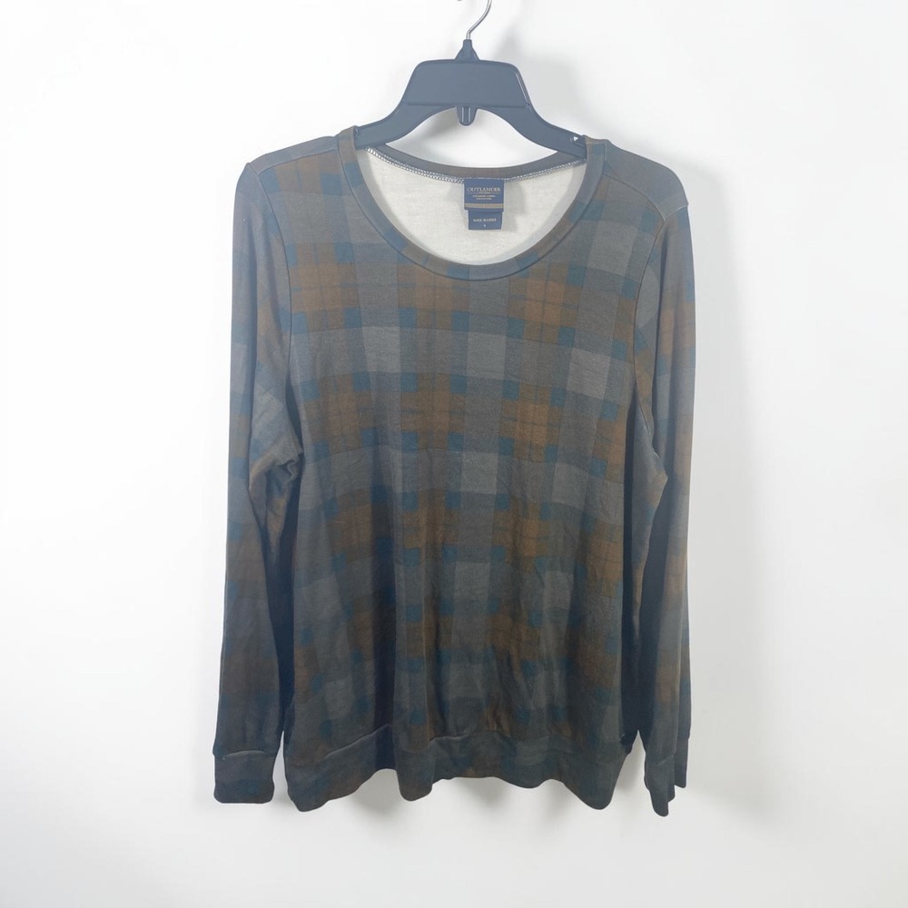 Outlander The Series Torrid Plaid Long Sleeve Scoop Neck Top Brown Grey Size 1